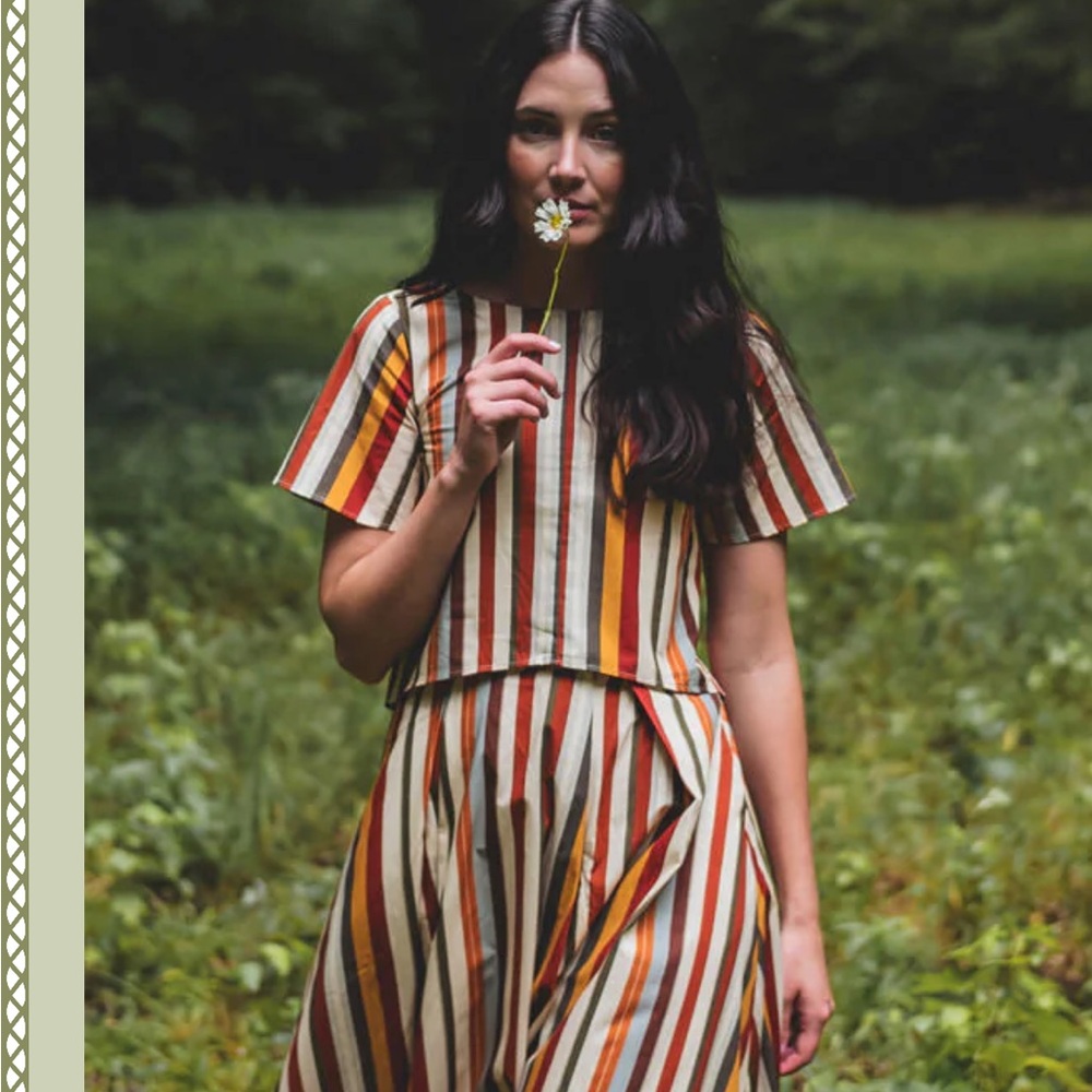 Parterre Orange and Brown Pleated A-Line Midi Skirt